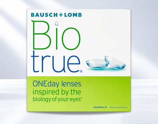Biotrue ONEday 90 Pack daily disposable contact lenses with 78% water content for nearsightedness and farsightedness. grren colour box 